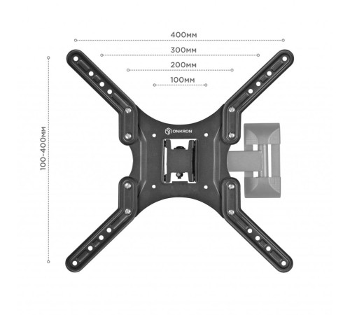 Кронштейн ONKRON/ 26-65" макс. 400*400, 1 колено, наклон -2+12º, поворот 80º макс 35кг, от стены 40-210мм, черный