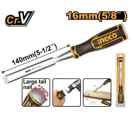 Стамеска 16x140мм, CrV, INGCO HWC0806 INDUSTRIAL Стамеска 16x140мм, CrV, INGCO HWC0806 INDUSTRIAL
