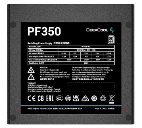 Блок питания Deepcool PF350 80+ (ATX 2.4 350W, PWM 120mm fan, 80 PLUS, Active PFC) RET Блок питания Deepcool PF350 80+ (ATX 2.4 350W, PWM 120mm fan, 80 PLUS, Active PFC) RET