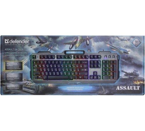 Defender Проводная игровая клавиатура Assault GK-350L RU,радужная,метал