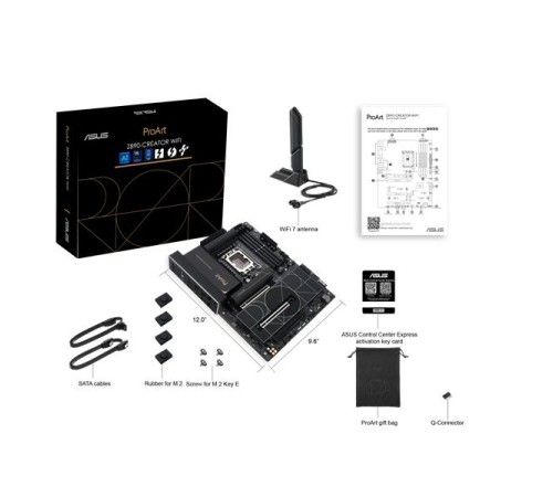 Материнская плата ASUS PROART Z890-CREATOR WIFI, LGA1851, Z890, 4*DDR5, 4*SATA, 5*M.2, 6*USB 3.2, 1*USB 2.0, Type-C, 3*PCIx16, DP+HDMI, ATX; 90MB1JD0-M0EAY0