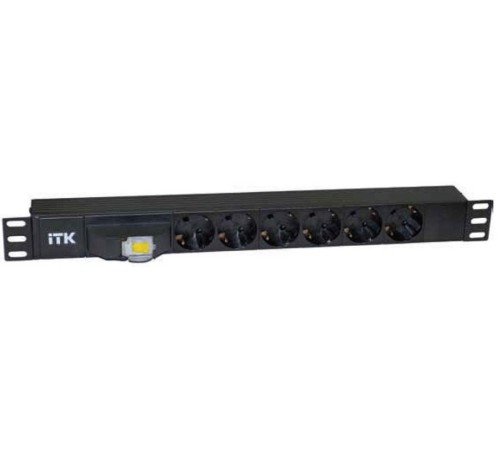 ITK PDU 6 розеток DIN49440 (нем.станд.), с автоматом 10А, 1U, без шнура, вх.IEX320 C14, алюминиевый профиль, черный