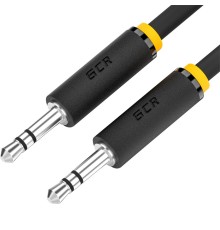 GCR Кабель 15.0m аудио jack 3,5mm/jack 3,5mm черный, желтая окантовка, ультрагибкий, M/M, Premium, экран, стерео, GCR-53819