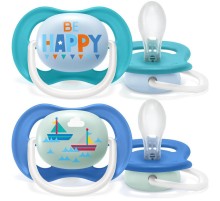 Пустышка ultra air Lime, Be happy/Кораблик, 6-18 мес, 2 шт, для мальчиков