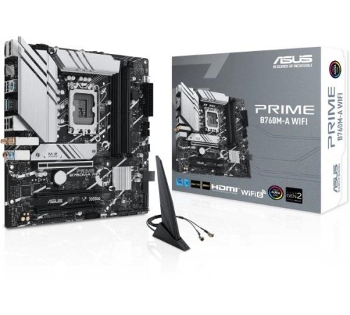 Материнская плата ASUS PRIME B760M-A WIFI, LGA1700, B760, 4*DDR5, 4*SATA, 2*M.2, 2*USB 3.2, 4*USB 2.0, 3*PCIx16, DP+2*HDMI, mATX; 90MB1EL0-M1EAY0