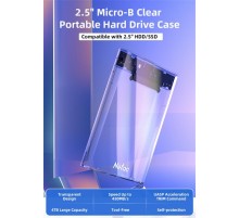 Внешний корпус для диска HDD/SSD Netac WH11 2.5 SATA to USB3.0 External HDD/SSD Case, Slide Transparent Cover, with USB3.0 A to B cable