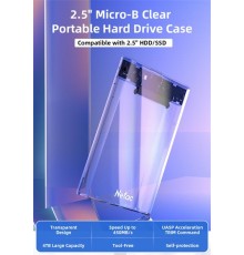 Внешний корпус для диска HDD/SSD Netac WH11 2.5 SATA to USB3.0 External HDD/SSD Case, Slide Transparent Cover, with USB3.0 A to B cable