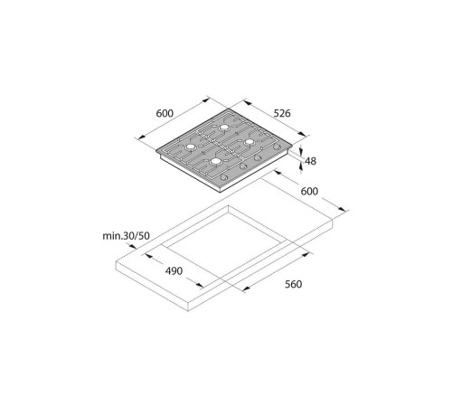 Встраиваемые газовые панели ASKO/ Арт. 476653 ПРОМО ; газовая, 4.8 х 60 х 52.6, 4 конфорки, конфорка повышенной мощности Super Vario Wok, механическое управление, поворотные переключатели, цвет: нержавеющая сталь