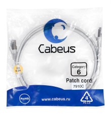 Патч корд Cabeus PC-FTP-RJ45-Cat.6-2m-LSZH Патч-корд F/UTP, категория 6, 2xRJ45/8p8c, экранированный, серый, LSZH, 2м