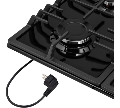 Встраиваемые газовые панели MAUNFELD/ Варочная панель, газ, 60 см, механическое управление, 4 конфорки, электроподжиг, газ-контроль, WOK-конфорка, черный