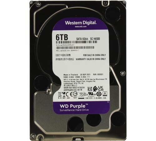 Жесткий диск/ HDD WD SATA3 6TB Purple 5400 RPM 64Mb  1 year warranty