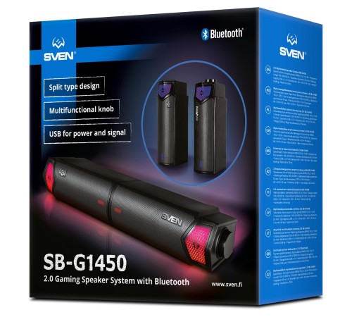 Саундбар мини SVEN SB-G1450, черный (10 Вт, питание USB, Bluetooth, подсветка)