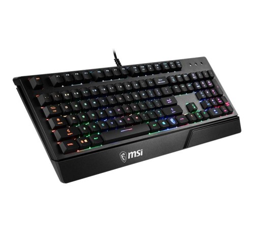клавиатура проводная Gaming Keyboard MSI VIGOR GK20, Wired, membrane Keyboard with ergonomic keycaps and wrist rest.  12 Key Anti-ghosting Capability. Water Resistant (spill-proof), Static multi-colour backlighting, Black