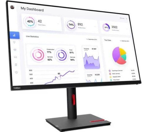 Монитор Lenovo ThinkVision T32p-30 31.5" 16:9 UHD (3840x2160) IPS, AG, 4ms, 350N, 1xHDMI 2.1, 1xDP 1.4, 1x USB-C 3.2 Gen 1 (DP 1.4 Alt mode), 4x USB-A 3.2 Gen 1, 1x USB-B 3.2 Gen 1, 1xEthernet(RJ45), LTPS, 1Y