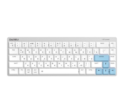 Клавиатура беспроводная Dareu EK868 White-Blue (белый/голубой), подключение: проводное+Bluetooth, свитчи: ультратонкие Kailh-Dareu Brown (tactile) Клавиатура беспроводная Dareu EK868 White-Blue (белый/голубой), подключение: проводное+Bluetooth, свитчи: ультратонкие Kailh-Dareu Brown (tactile)