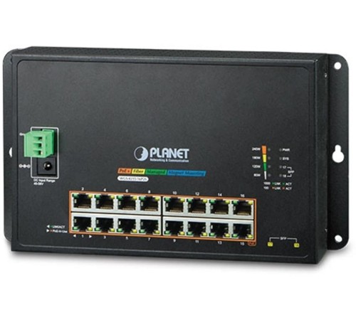 коммутатор/ PLANET WGS-4215-16P2S IP40, IPv6/IPv4, 16-Port 1000T 802.3at PoE + 2-Port 100/1000X SFP Wall-mount Managed Ethernet Switch (-10 to 60 C, dual power input on 48-56VDC terminal block and power jack, SNMPv3, 802.1Q VLAN, IGMP Snooping, SSL, SSH,