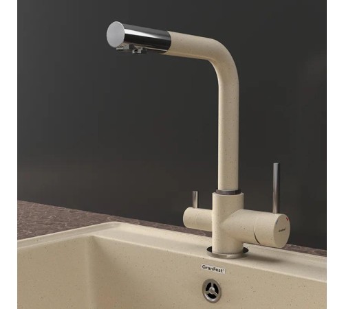Смеситель GRANFEST 3611 cashmere смеситель для кухни, Г-образный, материал: нержавеющая сталь, поворотный излив, цвет кашемир