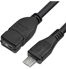 GCR Удлинитель 0.5m MicroUSB M/F, черный, 28/28 AWG, GCR-52444