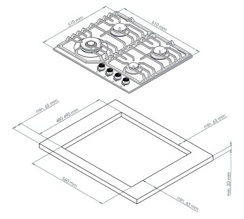 Варочная поверхность Kuppersberg/ Варочная поверхность Kuppersberg, газ, Classic, 61 см, автоматический электроподжиг, газ-контроль, SABAF конфорки, чугунные решетки, цвет бежевый, цвет фурнитуры бронзовый