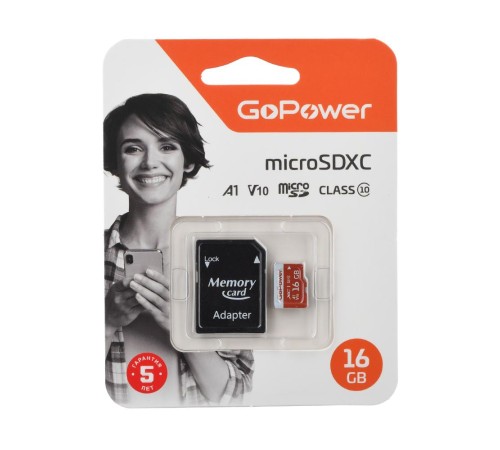 Карта памяти microSD GoPower 16GB Class10 UHS-I (U3) 80 МБ/сек V10 с адаптером Карта памяти microSD GoPower 16GB Class10 UHS-I (U3) 80 МБ/сек V10 с адаптером