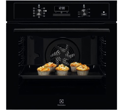 Встраиваемая электрическая духовка ELECTROLUX/ Духовой шкаф SurroundCook, основной цвет - черный, утапливаемые переключатели, таймер отключения, отложенный старт, будильник, хромированные направляющие из нержавеющей стали, телескопические направляющие Fle