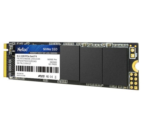 SSD накопитель Netac SSD N930E Pro 256GB PCIe 3 x4 M.2 2280 NVMe 3D NAND, R/W up to 2040/1270MB/s, IOPS(R4K) 150K/180K, TBW 150TB, 3y wty SSD накопитель Netac SSD N930E Pro 256GB PCIe 3 x4 M.2 2280 NVMe 3D NAND, R/W up to 2040/1270MB/s, IOPS(R4K) 150K/180K, TBW 150TB, 3y wty