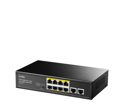 Коммутатор/ 8 RJ-45 10/100/1000M PSE ports +2 RJ45 10/100/1000  Uplink Port Unmanaged PoE+ Switch 120W, CCTV/VLAN mode support, long distance:250M at CCTV mode.  802.3af/at standard,  Aternative 1/2(+),3/6(-), Rack-mountable Steel Case, Watchdog, 120W int