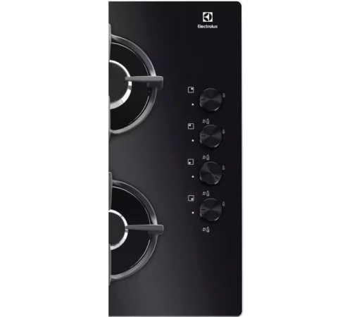 Встраиваемые газовые панели ELECTROLUX/ Газовая варочная поверхность -закаленное стекло, мощность: 7650 Вт, автоматический электроподжиг, газ-контроль, решетки: чугун, независимая установка, размеры (ШхГ): 58x51 см