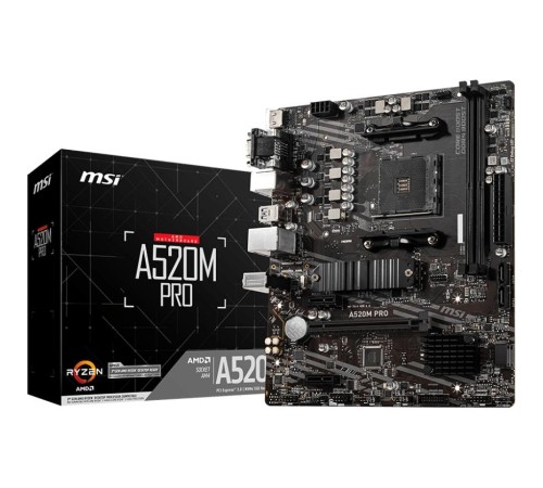 Материнская плата/ MB MSI AMD A520 sAM4, 2xDDR4(64GB), D-SUB/HDMI 2.1/DP, 1xPCIe 3.0x16, 2xPCIe 3.0, 1xLAN, 4xSATA 6Gb/s, 1xM.2, 4xUSB 3.2, 2xUSB 2.0, 1xPS/2, mATX Материнская плата/ MB MSI AMD A520 sAM4, 2xDDR4(64GB), D-SUB/HDMI 2.1/DP, 1xPCIe 3.0x16, 2xPCIe 3.0, 1xLAN, 4xSATA 6Gb/s, 1xM.2, 4xUSB 3.2, 2xUSB 2.0, 1xPS/2, mATX