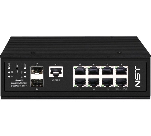 Промышленный управляемый (L2+) HiPoE коммутатор Gigabit Ethernet/ Промышленный управляемый (L2+) HiPoE коммутатор Gigabit Ethernet на 8GE PoE + 2 GE SFP порта с функцией мониторинга температуры/ влажности/ напряжения. Порты: 1 x GE (10/100/1000Base-T) с P