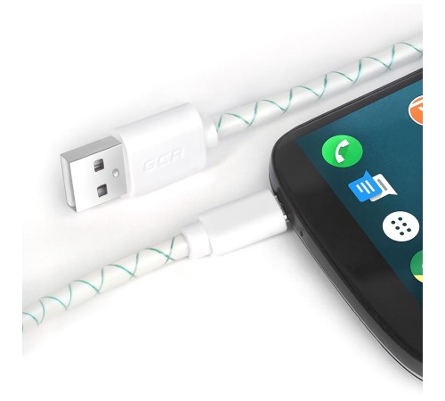 GCR Кабель 0.3m MicroUSB, бело-зеленый, белые коннекторы, быстрая зарядка, 28/24 AWG, GCR-53208