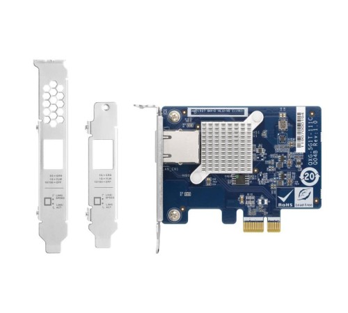 Сетевая карта/ QNAP QXG-5G1T-111C PCIe Gen2 x1, Single-port 4-speed 5 GbE network expansion card (5Gbps/ 2.5Gbps/ 1Gbps/ 100Mbps)  Low-profile bracket pre-installed; full-height and specialized brackets are bundled