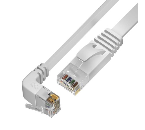 GCR Патч-корд PROF плоский 1.5m, UTP медь кат.6, белый, нижний угол, ethernet high speed 10 Гбит/с, RJ45, T568B