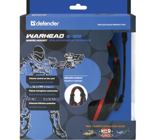 Defender Игровая гарнитура Warhead G-185 черный + красный, кабель 2 м
