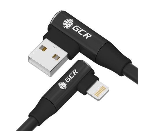 GCR Кабель PREMIUM 0.25m Lightning угловой для PowerBank, MFI, черный, AL case черный, GCR-53446