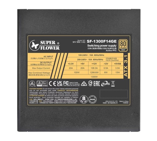 блок питания 1300 Ватт/ Power Supply Super Flower Leadex III Gold, 1300W, ATX 3.1, 140mm, 8xSATA, 4xPCI-E(6+2), 1x12VHPWR(12+4), APFC, 80+ Gold, Full Modular блок питания 1300 Ватт/ Power Supply Super Flower Leadex III Gold, 1300W, ATX 3.1, 140mm, 8xSATA, 4xPCI-E(6+2), 1x12VHPWR(12+4), APFC, 80+ Gold, Full Modular