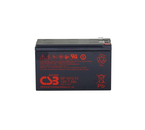 Батарея CSB серия GP, GP1272, напряжение 12В, емкость 7.2Ач (разряд 20 часов), макс. ток разряда (5 сек.) 100А, ток короткого замыкания 304А, макс. ток заряда 2.8A, свинцово-кислотная типа AGM, клеммы F1, ДxШxВ 150.9x64.8x98.6мм., вес 2.4кг., срок службы Батарея CSB серия GP, GP1272, напряжение 12В, емкость 7.2Ач (разряд 20 часов), макс. ток разряда (5 сек.) 100А, ток короткого замыкания 304А, макс. ток заряда 2.8A, свинцово-кислотная типа AGM, клеммы F1, ДxШxВ 150.9x64.8x98.6мм., вес 2.4кг., срок службы