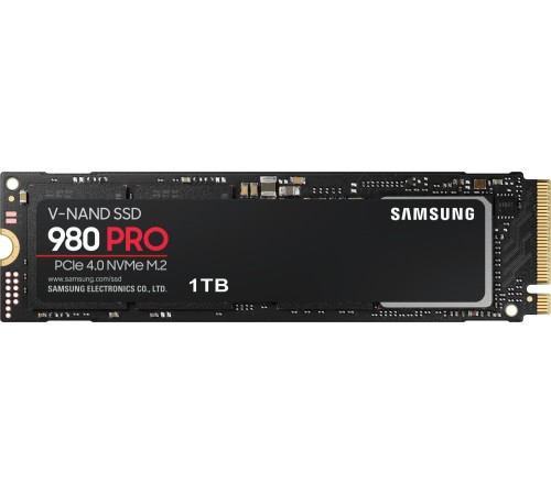 Твердотельные накопители/ Samsung SSD 980 PRO, 1000GB, M.2(22x80mm), NVMe 1.3c, PCIe 4.0 x4, 3-bit MLC, R/W 7000/5000MB/s, IOPs 1 000 000/1 000 000, DRAM buffer 1024MB, TBW 600, DWPD 0.33, with Heatsink (12 мес.)