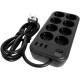 Фильтр-удлинитель PowerCom SP-08 USB03AB 3.0M, 8 розеток, черный, 16А, 4кВт, 175Дж, 3*USB, защитные шторки, защита от КЗ, перегрузки, ВЧ и импульсных помех, кабель 3x1 мм2, ШхГхВ 230х105х45 мм, вес 0.68 кг./ Surge protector PowerCom SP-08 USB03AB 3.0M, 8