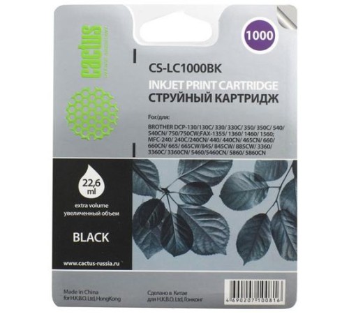 -/ Картридж струйный Cactus CS-LC1000BK черный (22.6мл) для Brother DCP 130C/330С/MFC-240C/5460CN