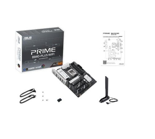 Материнская плата ASUS PRIME B840-PLUS WIFI, AM5, B840, 4*DDR5, 4*SATA, 3*M.2, 3*USB 3.2, 4*USB 2.0, Type-C, 5*PCIx16, 1*PCIx1, DP+HDMI, ATX; 90MB1IZ0-M0EAY0