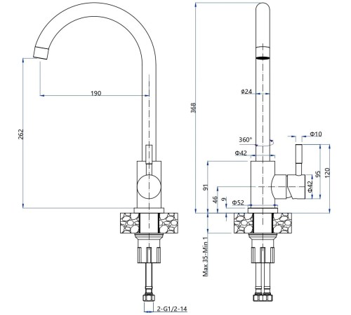 Смеситель GRANFEST GRANFEST QUARZ Смеситель для кухни, U-образный, нержавеющая сталь