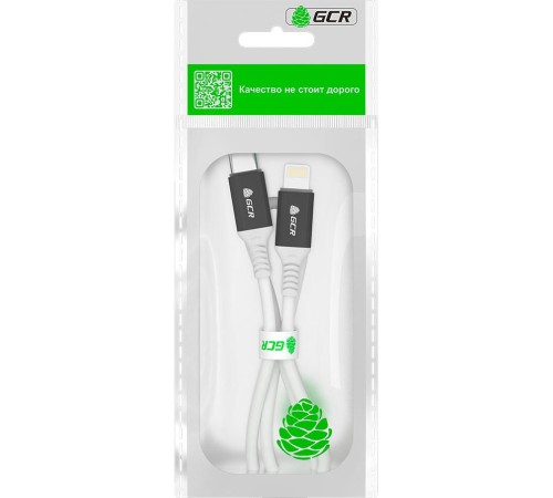 GCR Кабель PREMIUM 0.5m TypeC/Lightning MFI POWER DELIVERY 18 W, быстрая зарядка, белый силикон, AL case черный, белый ПВХ, GCR-53464