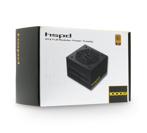 Блок питания/ Power Supply HSPD, 1000W 80+ Gold (ATX, 2.52, Full modular, 1x24(20+4)pin mesh 550mm, 1xCPU*2 8(4+4)pin 650+150mm, 2xPCIe*2 8(6+2)pin 500+150mm, 2xSATA*3 450+150+150mm, 1xMOLEX4pin*3 450+150+150mm , Active, 120x120mm, 150x140x86mm, APFC, OVP Блок питания/ Power Supply HSPD, 1000W 80+ Gold (ATX, 2.52, Full modular, 1x24(20+4)pin mesh 550mm, 1xCPU*2 8(4+4)pin 650+150mm, 2xPCIe*2 8(6+2)pin 500+150mm, 2xSATA*3 450+150+150mm, 1xMOLEX4pin*3 450+150+150mm , Active, 120x120mm, 150x140x86mm, APFC, OVP