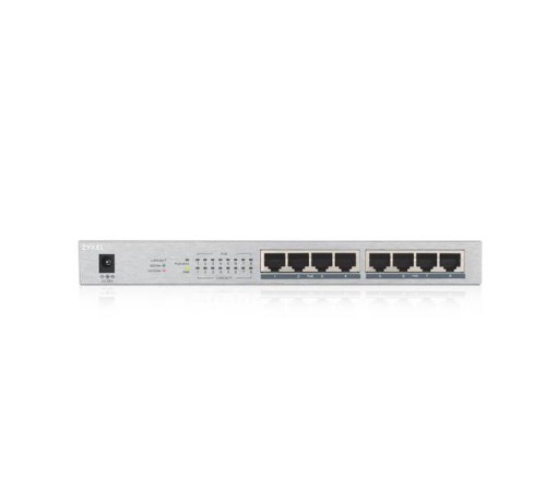 Коммутатор Коммутатор PoE+ Zyxel GS1008HP, 8xGE PoE+, настольный, металлический, бесшумный, бюджет PoE 60 Вт