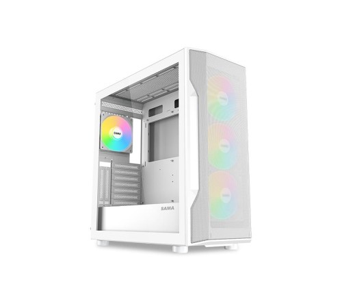 Корпус ПК без блока питания/ Case SAMA S40 White, Midi-Tower, TG, 4x120mm ARGB, 2xUSB 3.0 + 1xUSB 3.1 Type-C, ATX, mATX, mITX White
