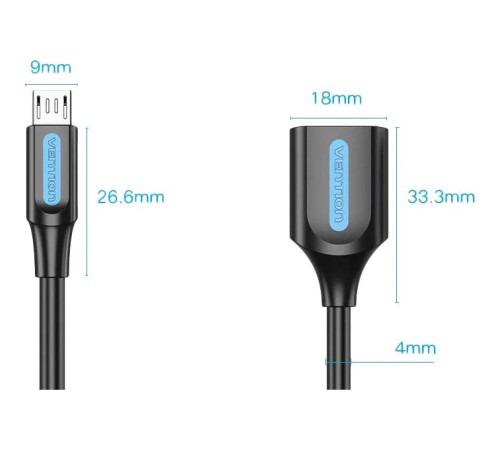 Адаптер переходник Vention OTG USB 2.0 AF/micro B 5pin - 0.15м Адаптер переходник Vention OTG USB 2.0 AF/micro B 5pin - 0.15м