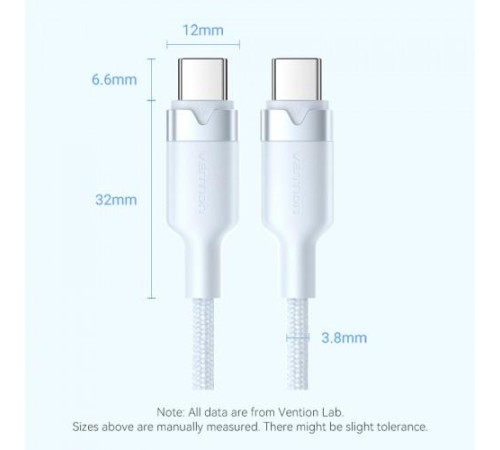 Кабель Vention USB 2.0 CM/CM - 1м. Белый 3А PD60W