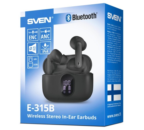 Беспроводные внутриканальные наушники с микрофоном SVEN E-315B, черный (Bluetooth, TWS, ANC, ENC, APP) Беспроводные внутриканальные наушники с микрофоном SVEN E-315B, черный (Bluetooth, TWS, ANC, ENC, APP)