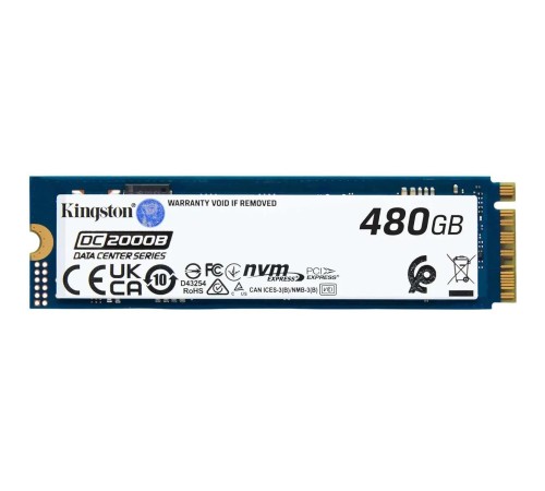 Твердотельный накопитель/ Kingston SSD DC2000B 480GB, M.2 22x80mm, NVMe, PCIe Gen 4x4, 3D TLC, R/W 7000/800MB/s, IOPs 530 000/32 000, TBW 350, DWPD 0.4 (12 мес) Твердотельный накопитель/ Kingston SSD DC2000B 480GB, M.2 22x80mm, NVMe, PCIe Gen 4x4, 3D TLC, R/W 7000/800MB/s, IOPs 530 000/32 000, TBW 350, DWPD 0.4 (12 мес)
